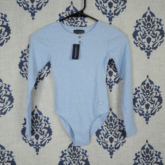 Girls Souris Mini Bodysuit Size 8 Cord Light Blue Stretch Cotton Knit One Piece - Picture 1 of 7